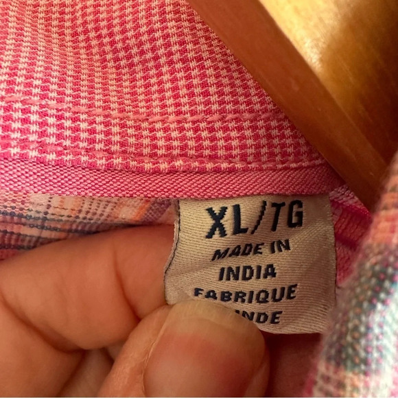 Tommy Bahama Mens XL 100% Linen Summer Plaid Button Up Shirt Blue Pink Preppy - Picture 5 of 6